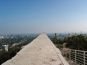 A piece of the Getty Museum juts out towards L.A.