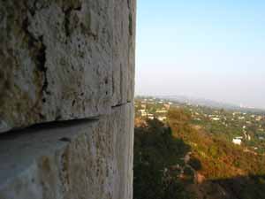 Looking out alongside a wall at the Getty Center